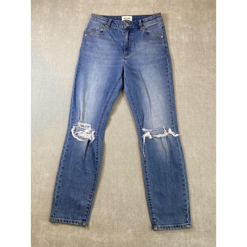 Rolla's Jeans Womens 26 Blue Miller Mid High Rise Slim Straight Distressed Denim